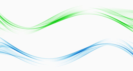 Bright green and blue abstract speed lines flow minimalistic fresh swoosh seasonal spring wave transition divider, template. Vector illustration