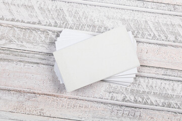 Business cards blank mock up on wooden background mock up for design