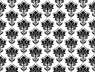 Flower geometric pattern. Seamless vector background. White and black ornament