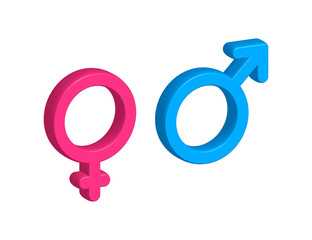 Men and women 3D symbol. Gender icon. Vector stock illustration.