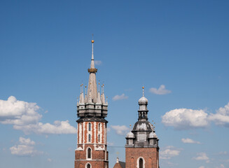 Famous Saint Mary's Basilica (Mariacki Church Kraków) at the Main Market Square in the Old Town...