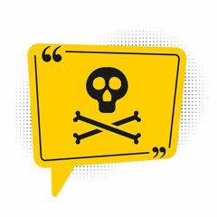 Black Bones and skull as a sign of toxicity warning icon isolated on white background. Yellow speech bubble symbol. Vector