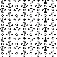Repeatable seamless pattern with hand drawn doodle elements. For backgrounds, wallpapers, wrapping papers, web banners. White and black.