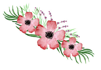 watercolor bouquets of flowers peonies poppies for valentine's day greeting cards invitations for design works