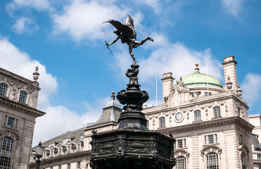 Winged statue of Anteros at the Shaftesbury Memorial Fountain (Eros), by artist Alfred Gilbert....