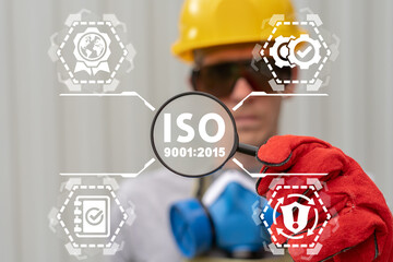 Concept of ISO 9001:2015 Standard. ISO 9001 2015 Standard Quality Control. - obrazy, fototapety, plakaty