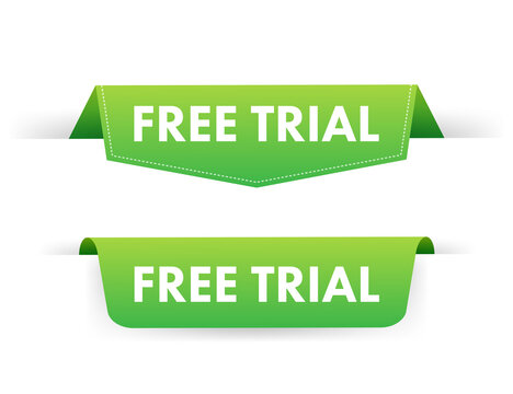 Free trial flat banner on white background. Product advertising. Web design. Symbol, sign. Vector stock illustration.
