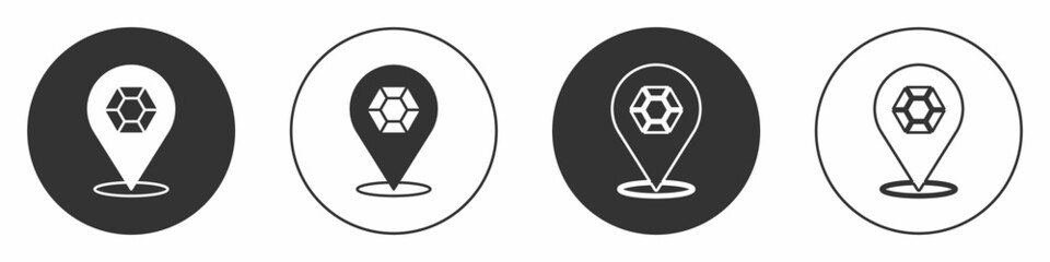 Black Gem stone icon isolated on white background. Jewelry symbol. Diamond. Circle button. Vector