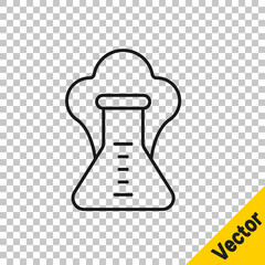 Black line Chemical experiment, explosion in the flask icon isolated on transparent background. Chemical explosion in a test tube. Vector