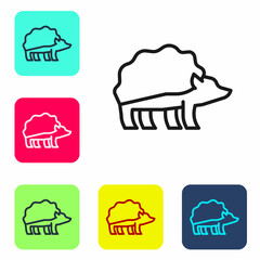 Black line Hedgehog icon isolated on white background. Animal symbol. Set icons in color square buttons. Vector