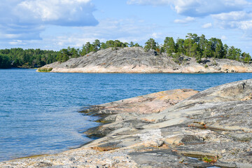 Beautiful rugged island in the archipelago of Finland in summer