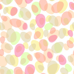 Happy Easter seamless pattern with colorful eggs on white background. Polka dots design for card, postcard, wallpaper, posters. Vector stock illustration. Cartoon style