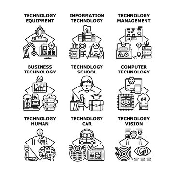Technology business Computer, equipment, Information , management, human, vision, school, car vector concept black illustration © vectorwin