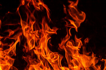 Fototapeta premium Abstract flame, fire flame texture, background. Blurred moving tongues of fire on a dark background.