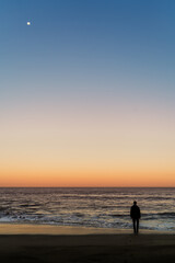 Fototapeta premium man walking on the beach at dusk