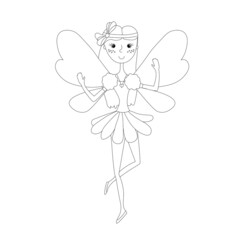 Fairy princess with butterfly wings monochrome illustration for children coloring page stock vector illustration