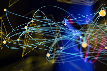 Global network. Blockchain. 3D illustration. Neural networks and artificial intelligence. Abstract