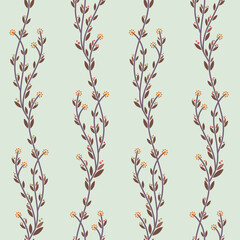 Curly flower seamless pattern on light green background.