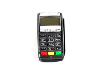 electronic payment terminal on white background
