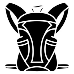 Backpack, hiking bag. Side open compartments on the outside. Backpack of a tourist, traveler, sportsman. Vector icon, glyph, silhouette, isolated
