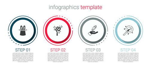 Fototapeta premium Set Magician hat and rabbit ears, staff, stone and wand. Business infographic template. Vector