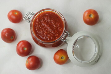 Homemade tomato pasta sauce also known as red sauce in a glass jar with lid