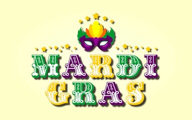 Fototapeta premium Text Effect of Mardi Gras with stars and decorative mask on beige background, vector illustration