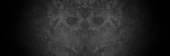 Old wall texture cement dark black gray panorama background abstract grey color design are light with white gradient background.