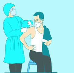 doctor vaccinating patient against coronavirus covid illustration vector