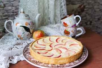 Apple tart on a table.