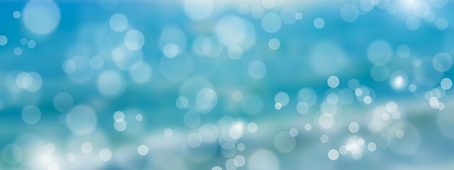 Fototapeta na wymiar Abstract blue background wide banner, blurred sea bokeh concept