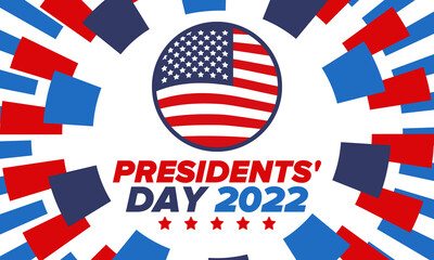 Obraz premium Happy Presidents day in United States. Washington's Birthday. Federal holiday in America. Celebrated in February. Patriotic american elements. Poster, banner and background. Vector illustration