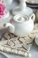 Beautiful table decor. Macrame napkins, flowers