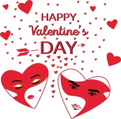 Happy Valentine's Day illustration, with red hearts decoration