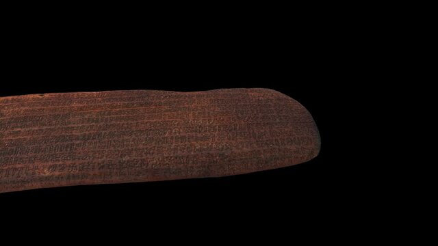 Wooden tablet ko hau rongo rongo - Rotation slide - 3d animation model on a black background