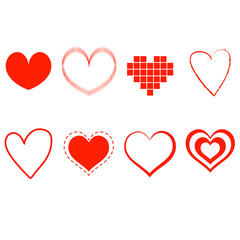 Hearts Set Red Collection Illustration Vector Hand Drawn Style Abstract