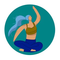 Vector illustration of a sports girl who sits in a lotus position, a flat illustration
