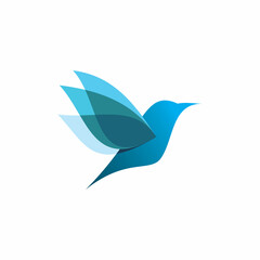 blue color humming bird logo design