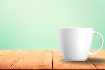 photo of white mug, color background