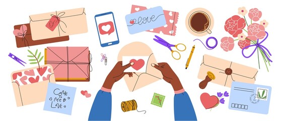 Collection of envelopes, postmarks, postcards