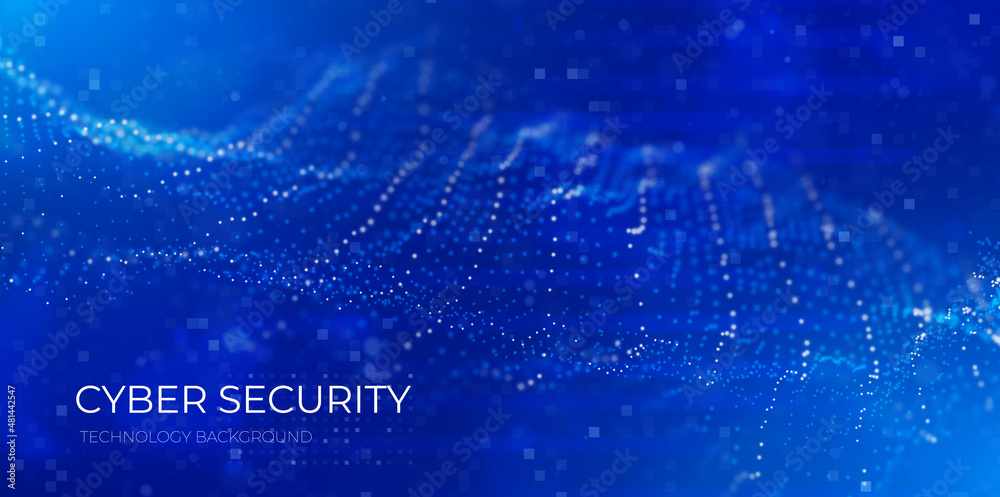 Wall mural cyber security concept. abstract blue particle background. flow wave with dot landscape. digital dat