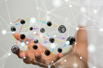 Global network. Blockchain. 3D illustration. Neural networks and artificial intelligence. Abstract