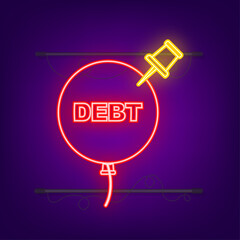 Cartoon business card with neon debt bomb. Business concept. Vector concept