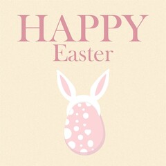 Fototapeta premium Easter card with a pink egg in bunny ears and the inscription: Happy Easter
