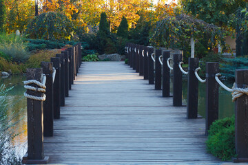 Bridge over the river in autumn park.