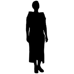 black silhouette of slender girl with short haircut in long dress
