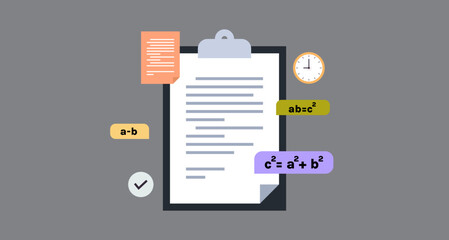 Mathematical examples solving and education concept flat vector illustration.