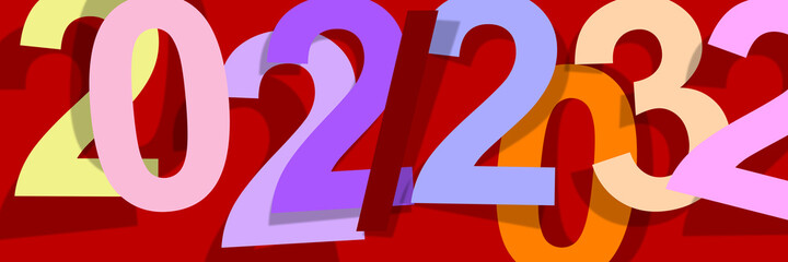 A time. Decade of the 20s of the 21st century. Illustration with the dates of the years 2022 and 2032. Colorful graphic with strong colors and great contrast with elegant fuchsia background. A Period.