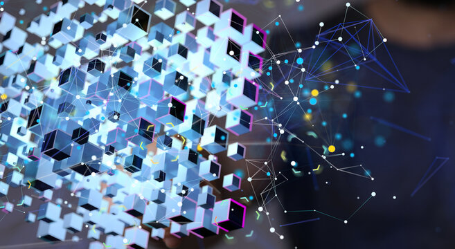 Cloud technology. Polygonal wireframe art looks like constellation