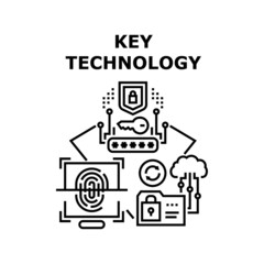 Fototapeta na wymiar Key Technology digital lock. cyber code. data safe system. secure network vector concept black illustration